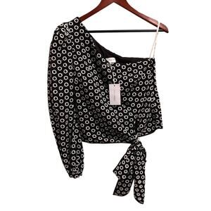 NWT Lovers + Friends One Long Sleeve Embroidered Black White Top Size Small